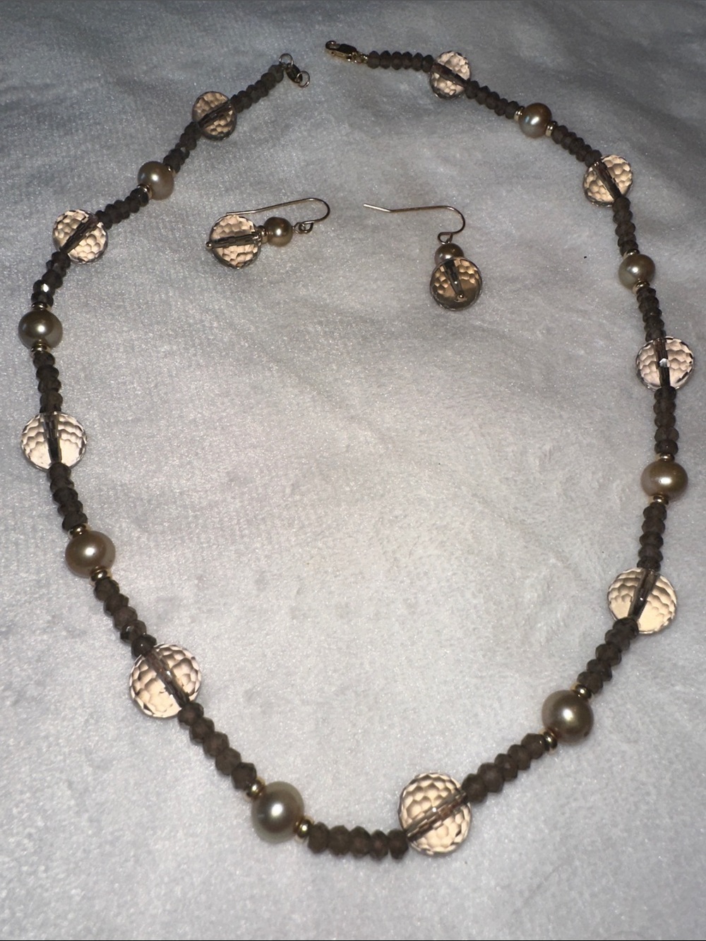 Elegant Brown and Cream Beaded Necklace & Earring Set